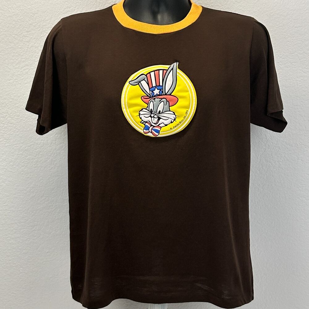 Vintage 70s Bugs Bunny USA T Shirt M Medium Patriotic Independence Day Brown Tee
